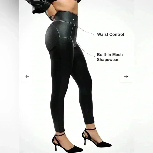 POPILUSH Shapewear Leggings Faux Leather Tummy Control High Rise - Picture 1 of 10